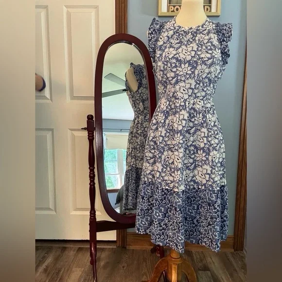 J. Crew Blue and White Floral Dress